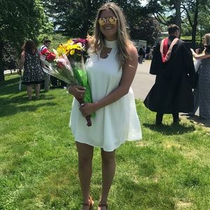 White mock neck cut out mini dress